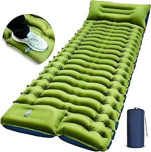 FUN PAC Camping Sleeping Pad, Ultralight Camping Mat with Pillow and Built-in Foot Pump, Inflatable