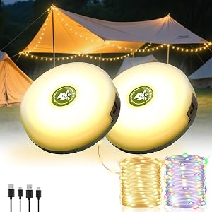 2Pack Camping String Lights, 4-in-1 Quick Storage Camp Light, 8Mode 32.8FT Hanging Tent Li