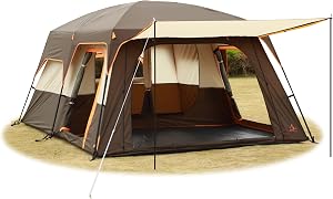 KTT Extra Large Tent 6-12-14 Person,Family Cabin Tents,2 Rooms,3 Doors and 3 Windows with